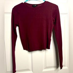 Topshop Maroon Crop Top Long Sleeve Shirt